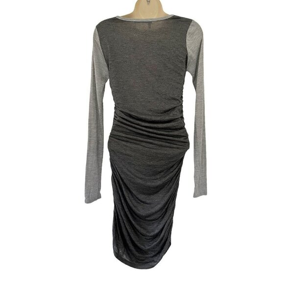DEREK LAM 10 CROSBY Two Tone Gray Long Sleeve Ruched Sides Tee Shirt Dress Sz S - Picture 3 of 7